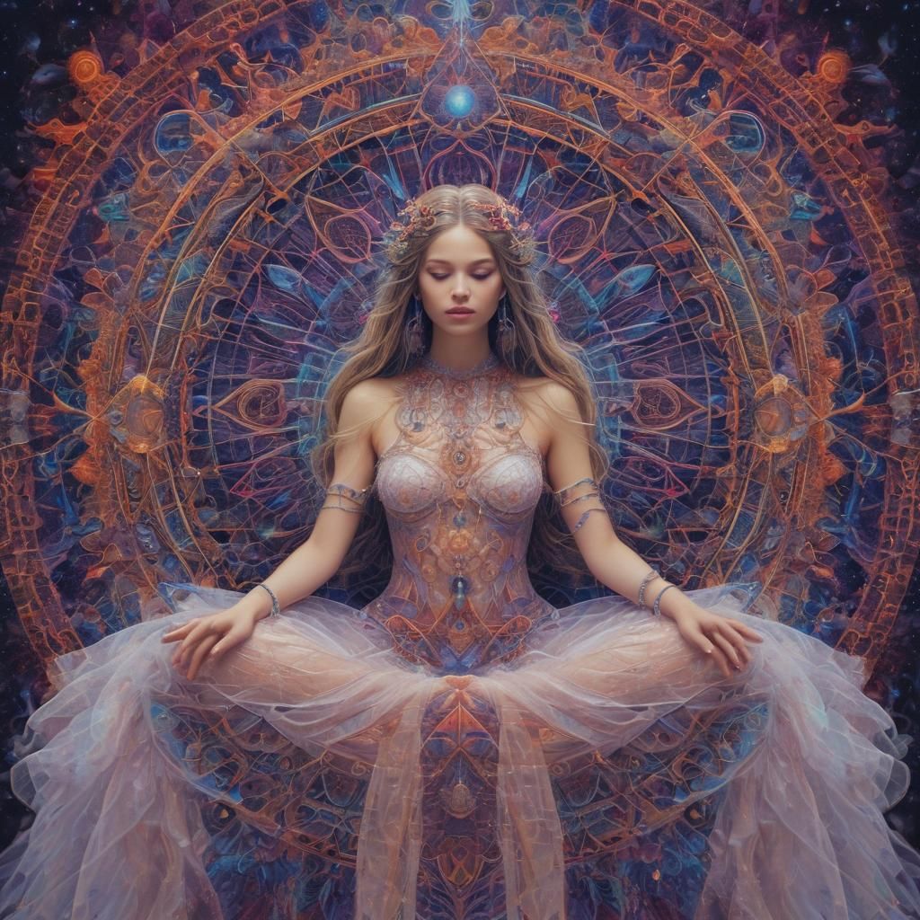 Mystical Figure Weaving Dreams in Surreal Dreamscape