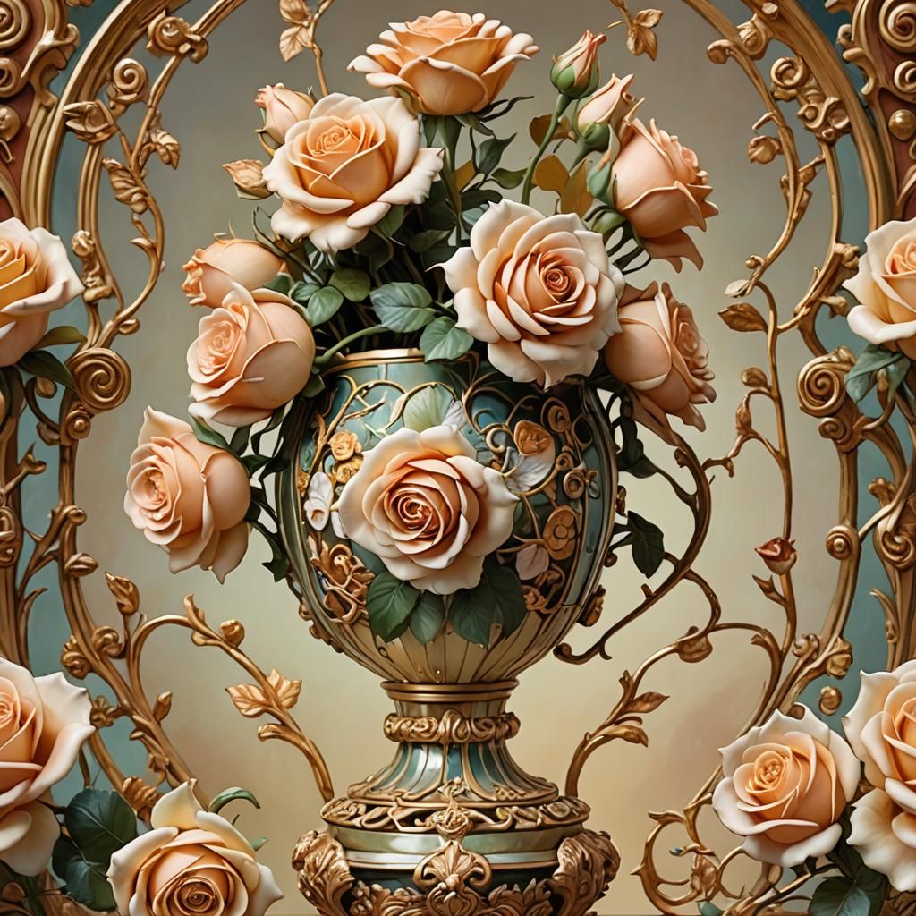 Porcelain Roses Figurine in Art Nouveau Style