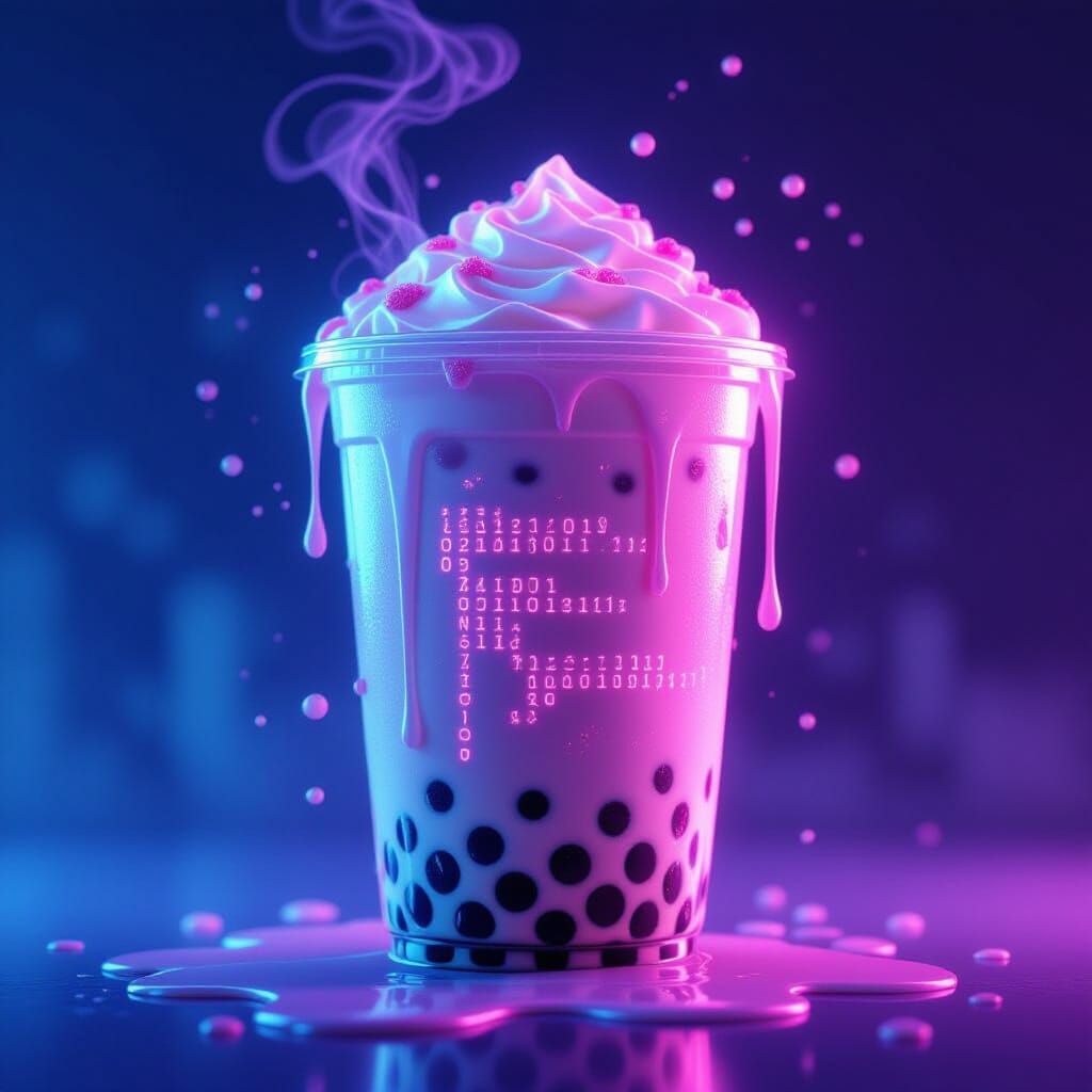 Pink Code Bubble Tea in Cyberpunk Digital Art Style