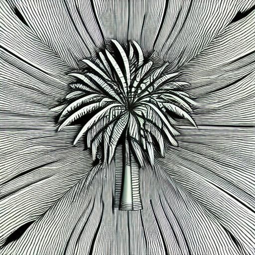 Abstract Fractal Coconut Palm on Deserted Beach