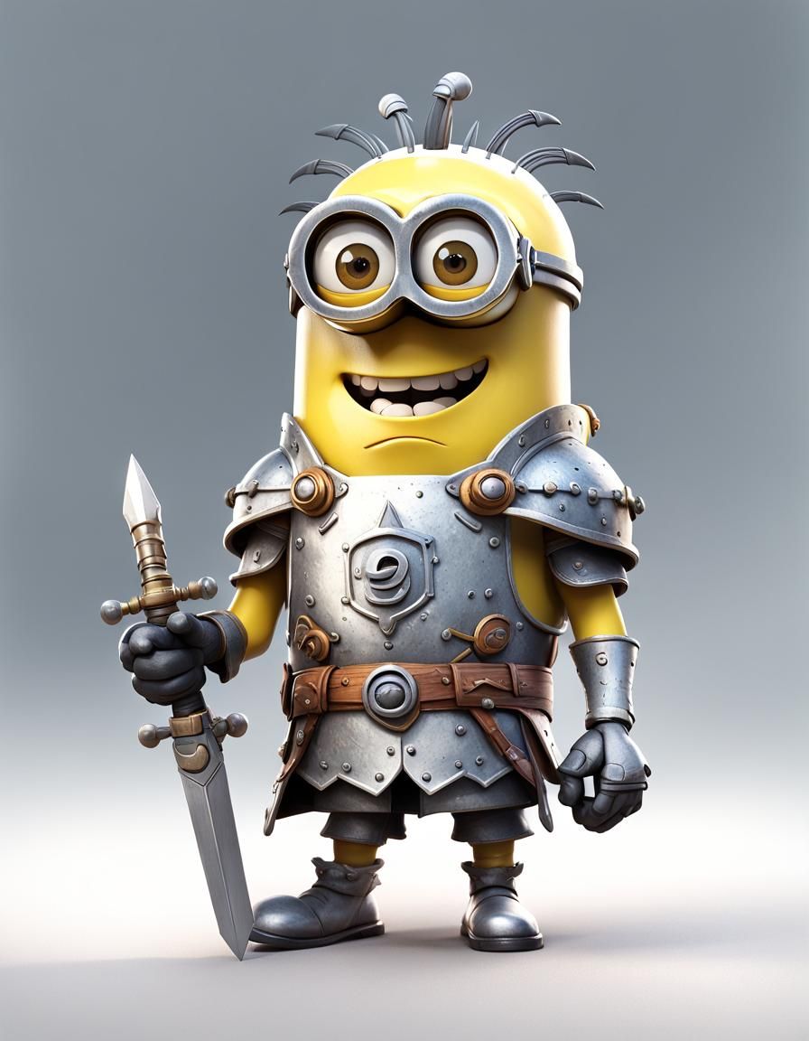 Humorous Minion Knight Caricature with Volumetric Lighting