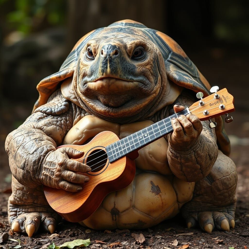 Muscular Tortoise Plays Ukulele
