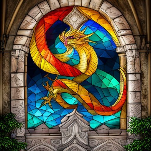 Rainbow Dragon in Stained Glass Castle