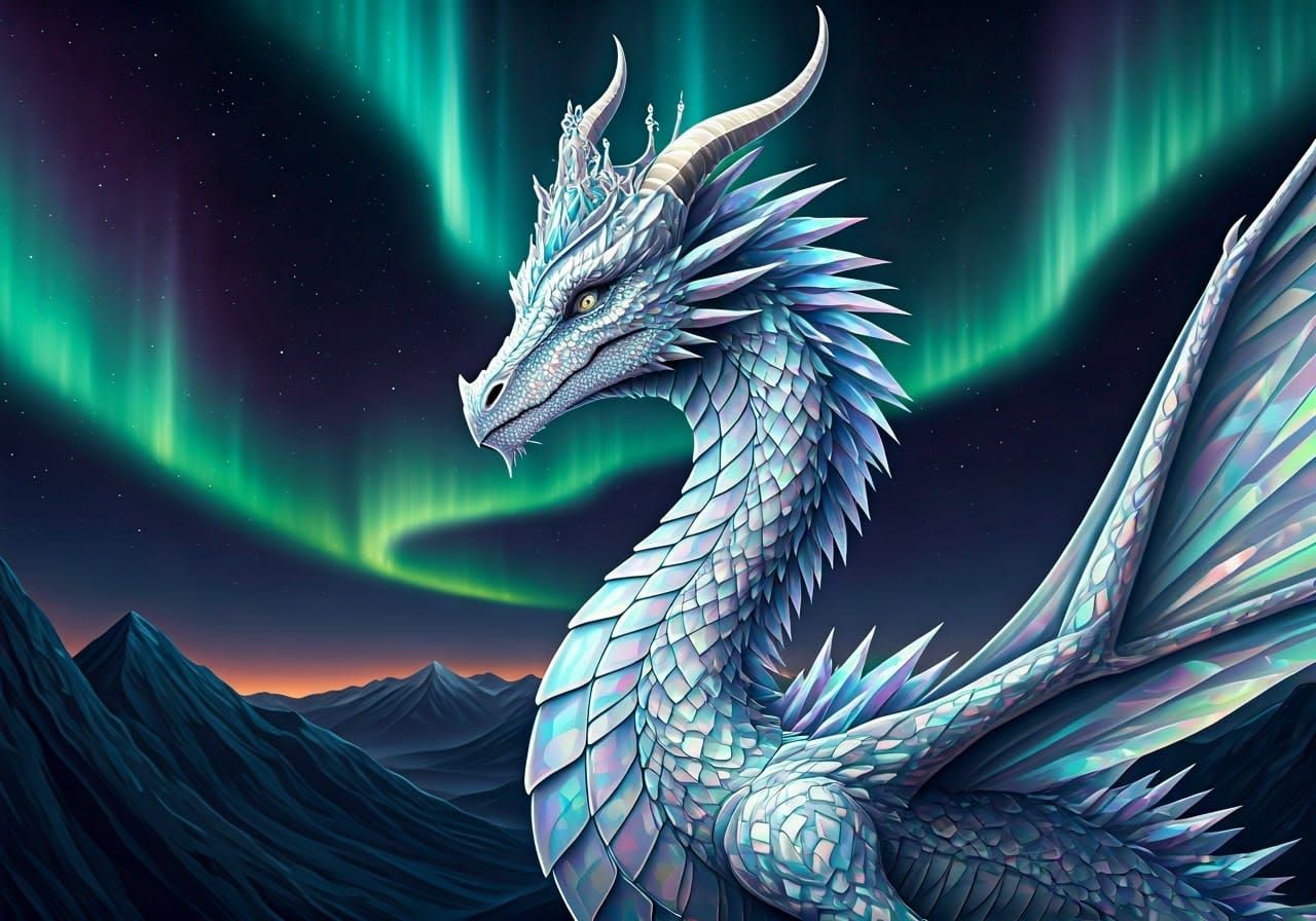Aurora Dragon Queen in Fantasy Landscape