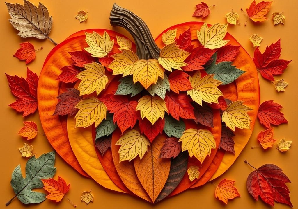 Autumn Pumpkin Heart Collage in Impressionist Style