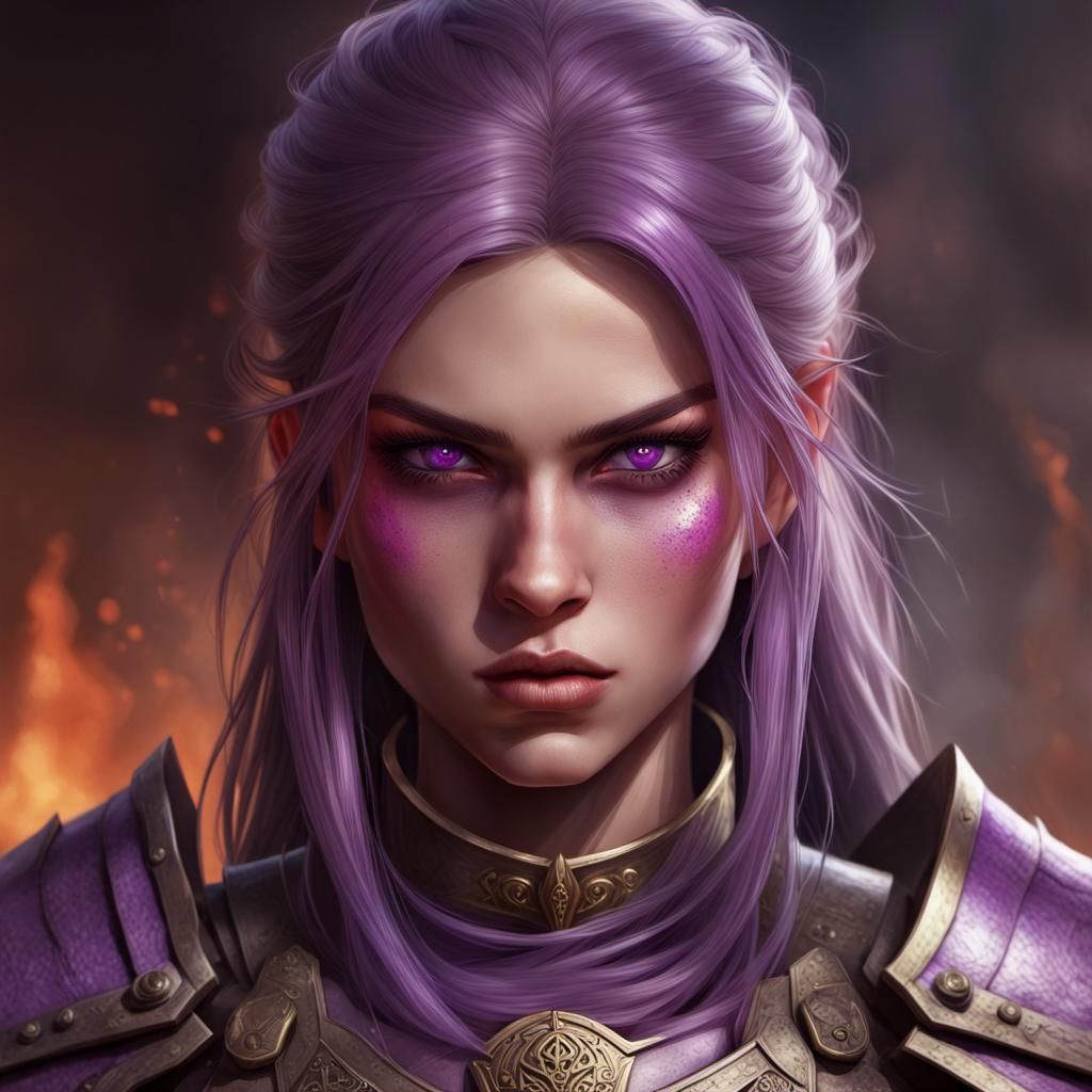 Female Warrior at the Gates of Hell: Hyperrealistic Portrait