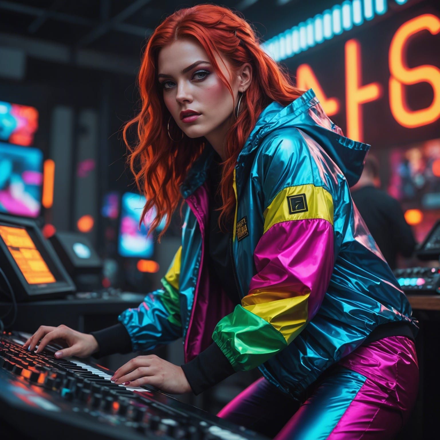 Synthwave Woman with Red Mullet in 8K Resolution