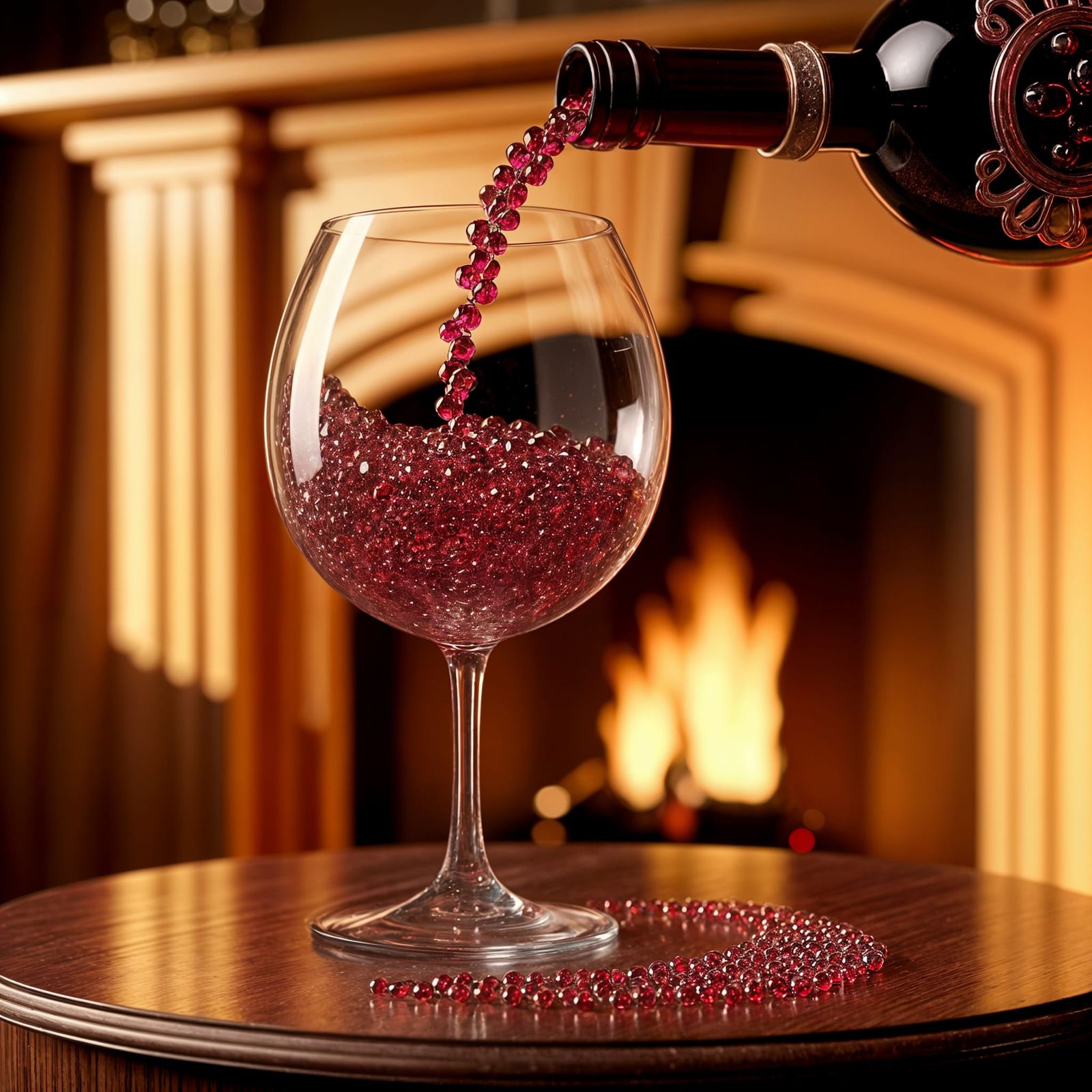 Ruby Gemstones Pouring Into Wine Glass