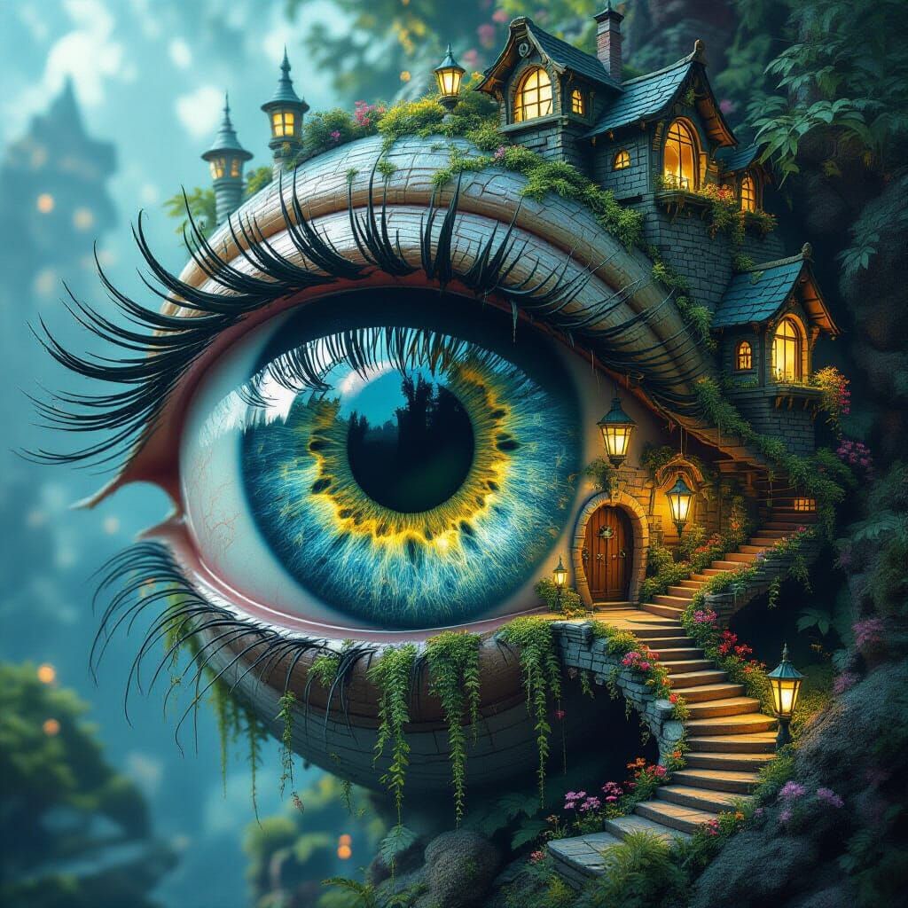 Miniature Fairy Villages in Mystical Eyeballs: Fantasy Art