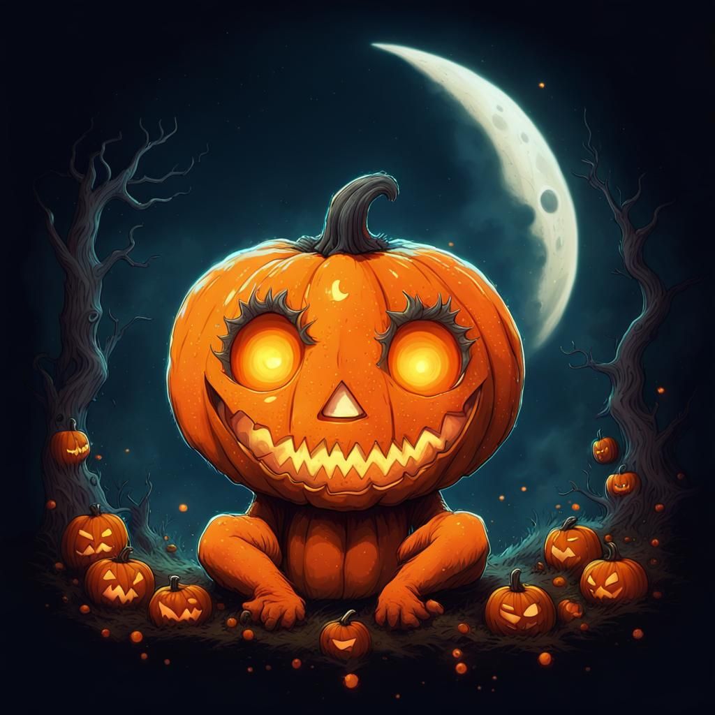 Creepy Cute Jack O'Lantern Portrait in Glitterpunk Style