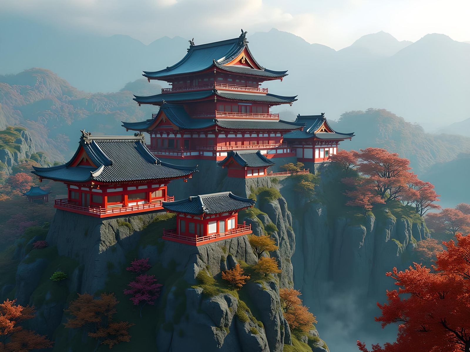 Japanese Palace in Hills: Fantasy Concept Art
