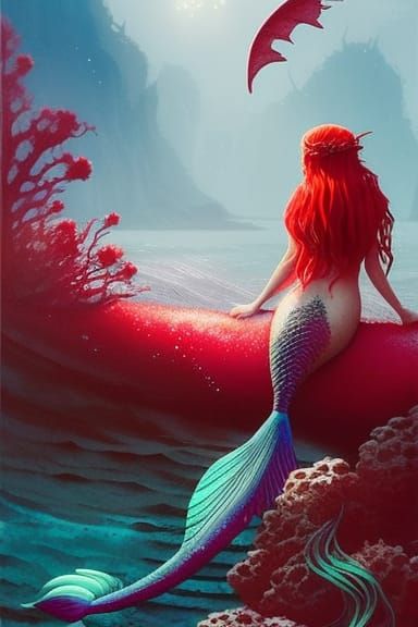 Gothic Mermaid with Red Hair, Digital Art
