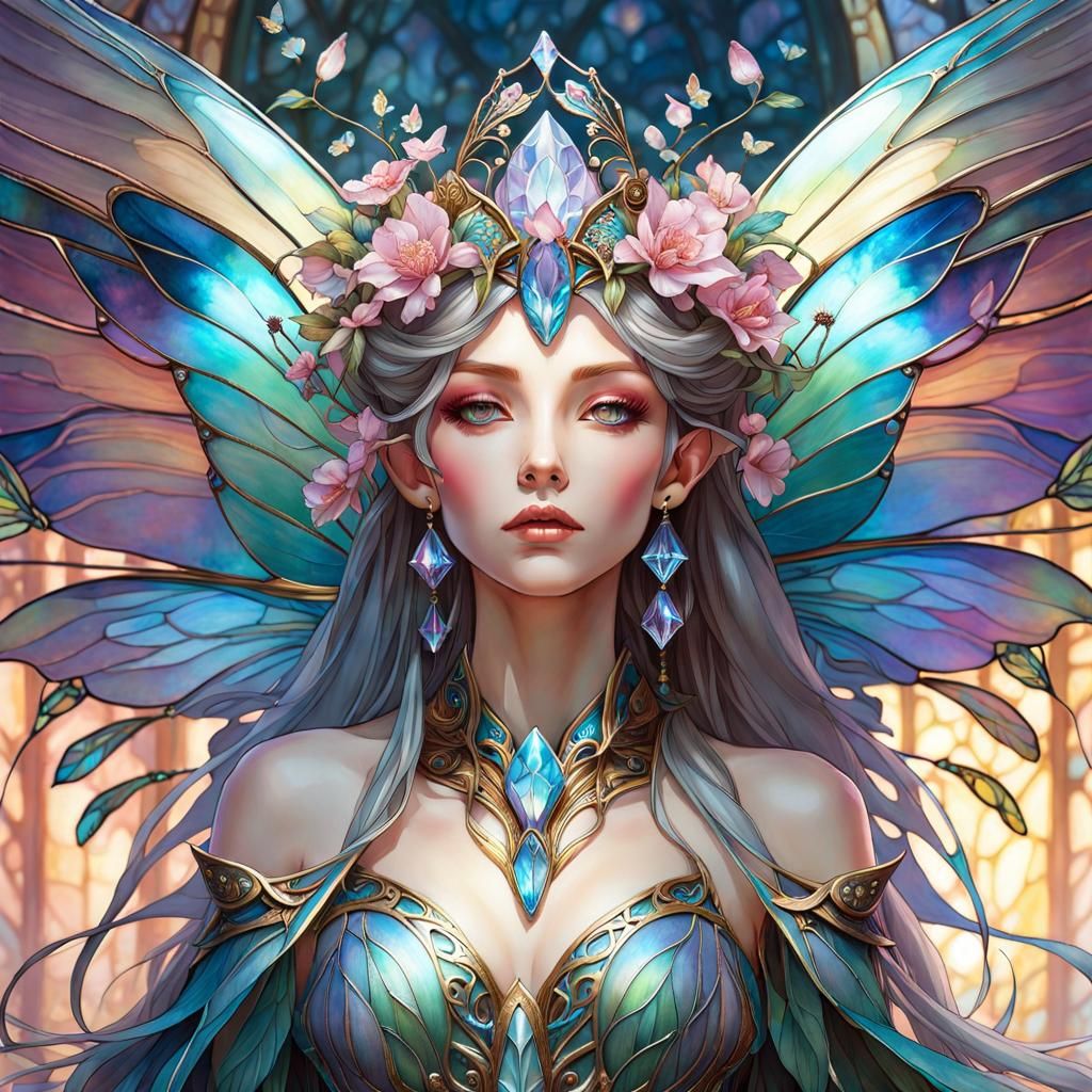 Stained Glass Fairy in Watercolor Style