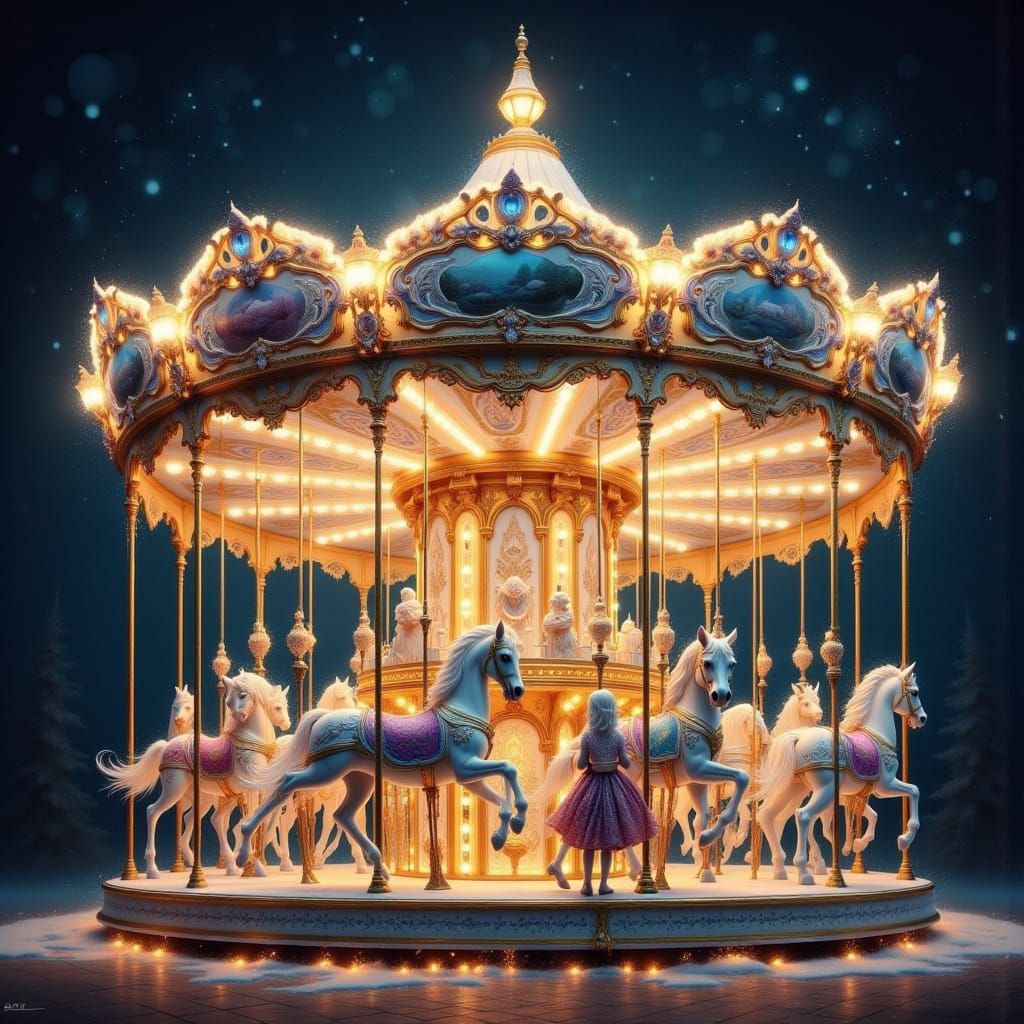 Sparkling Carousel in Art Nouveau and Futuristic Styles