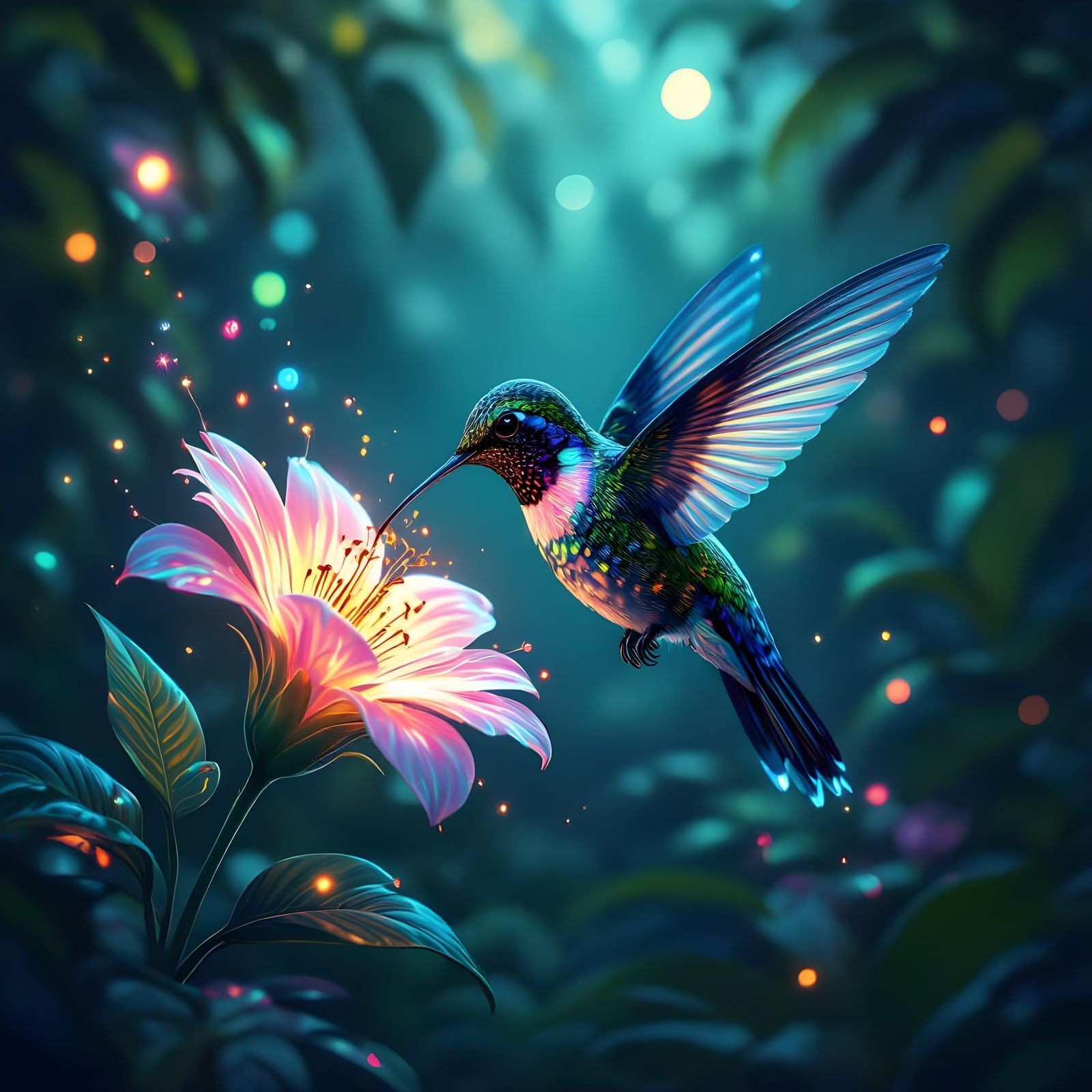 Bioluminescent Hummingbird in Alien Jungle, Hyperkraximalism...