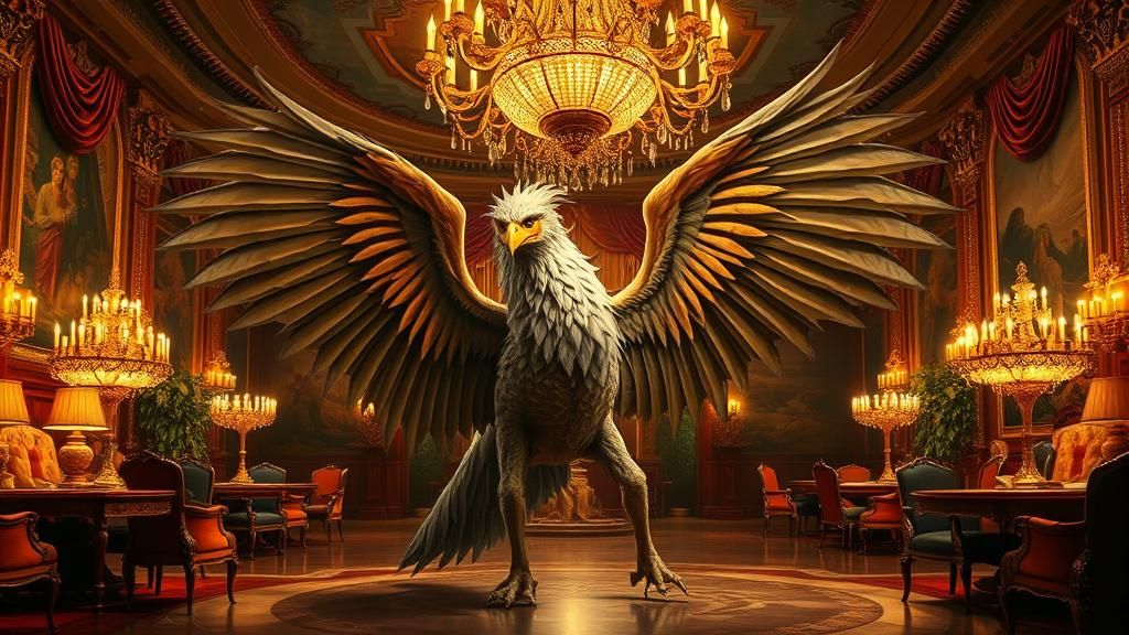 Griffin's Masquerade: Ballroom Waltz in Oil Painting Style