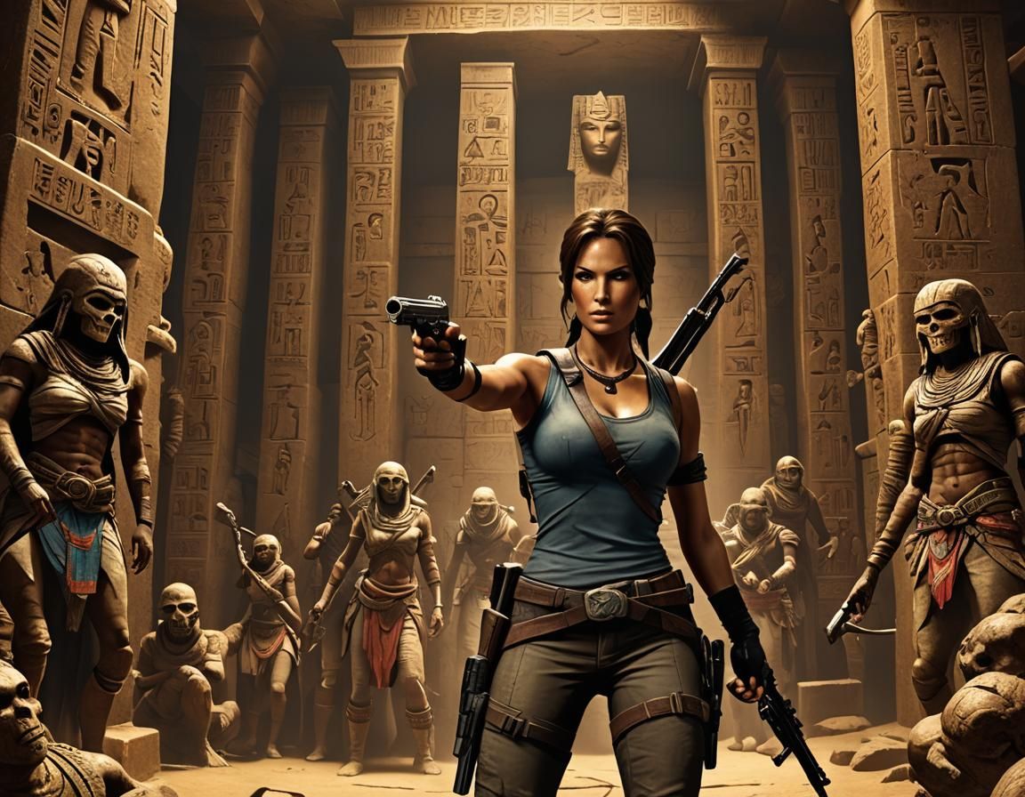 Lara Croft and Mummies in Ancient Tomb
