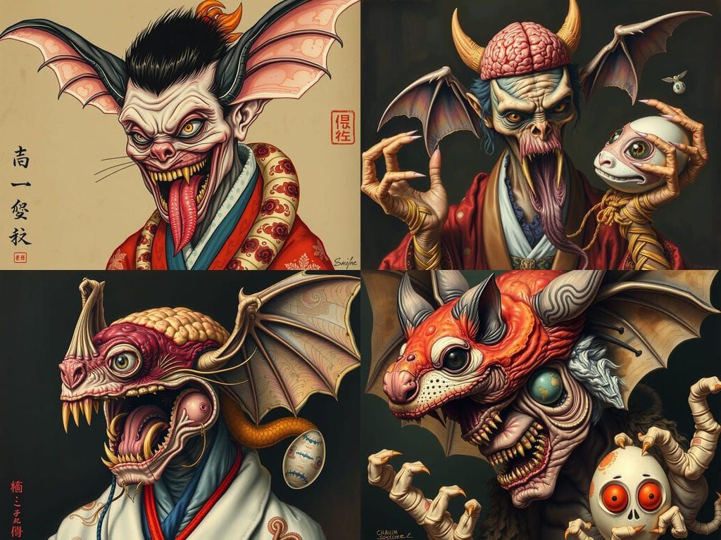 Mutant Geisha Horror with Reptilian and Aquatic Elements