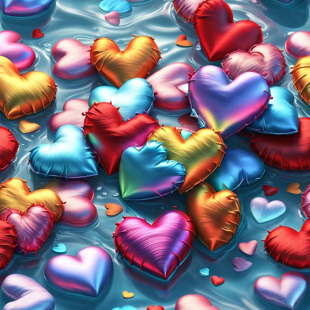 Iridescent Hearts in Surrealist Digital Art