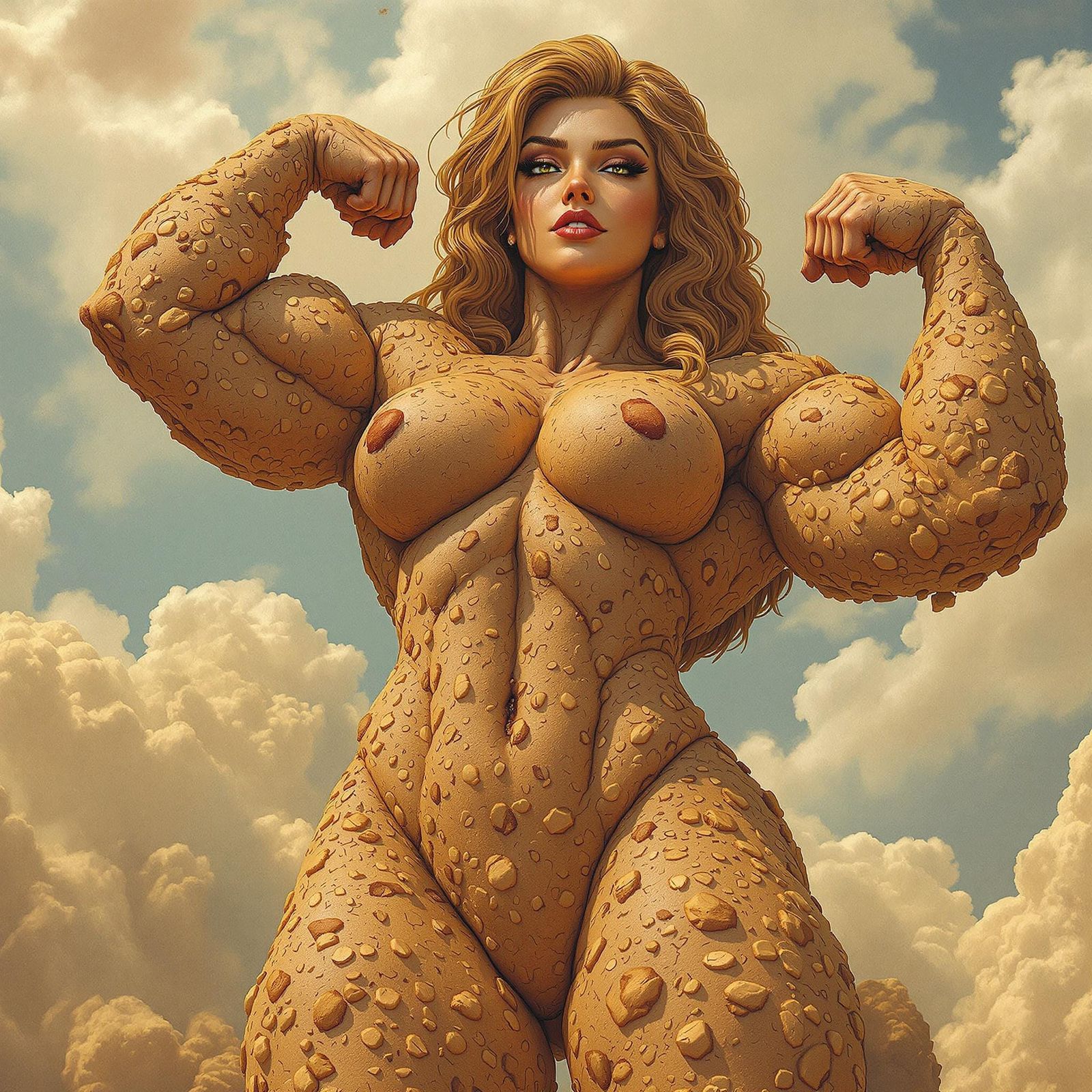 Oatmeal Cookie Bodybuilder Flexing Biceps in Pop-Art Style