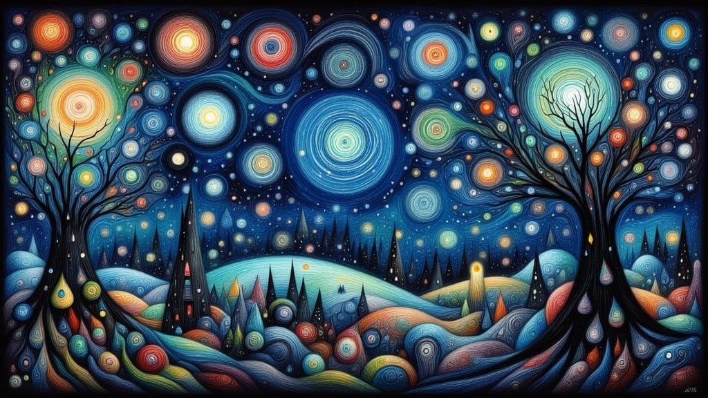 Cosmic Halloween Reimagining of Starry Night