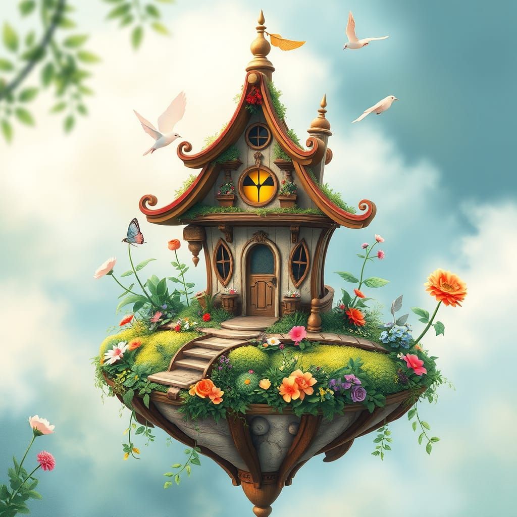 Floating Island Birdhouse in Whimsical Style