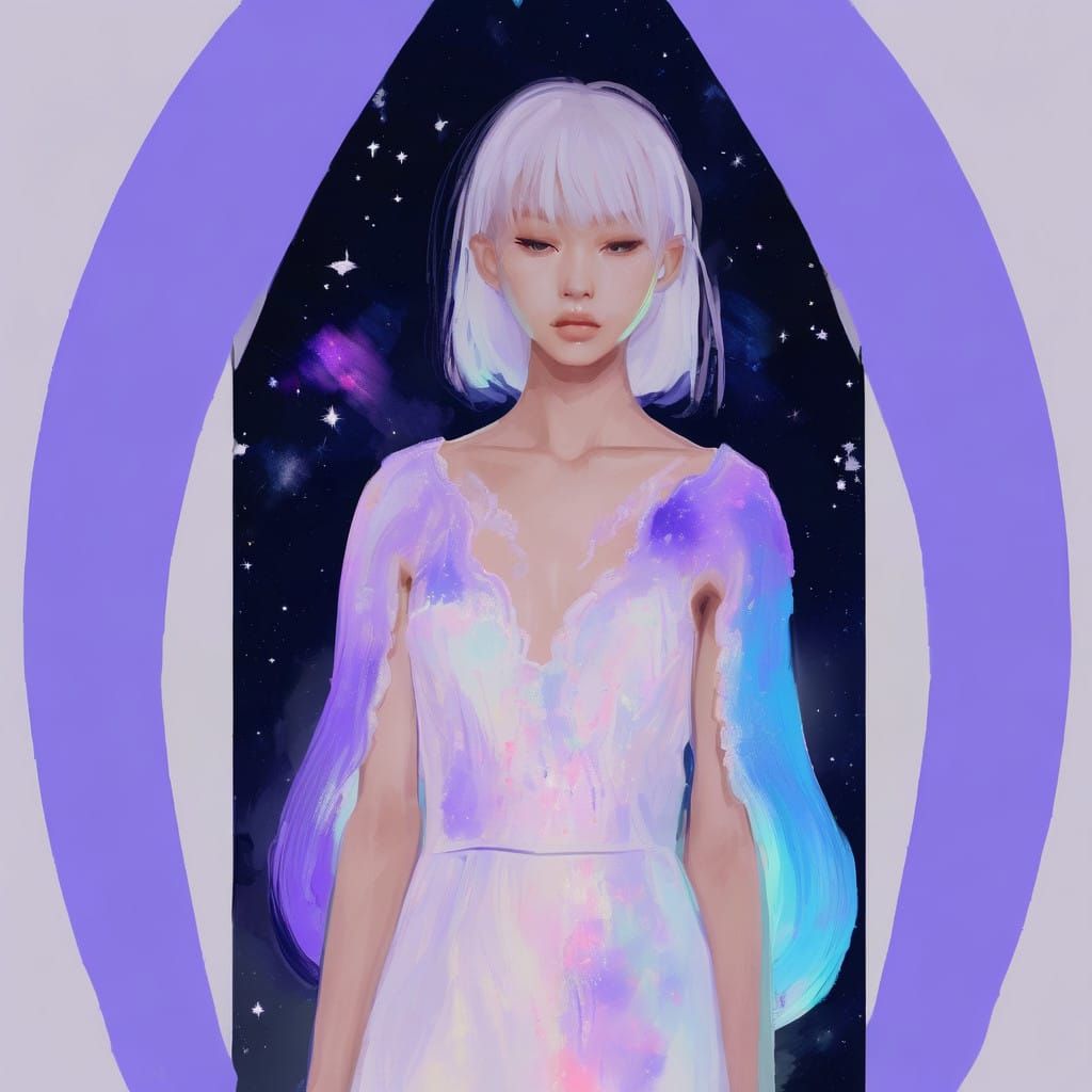 Digital Anime Painterliness - Minimalistic Stylized Woman wi...