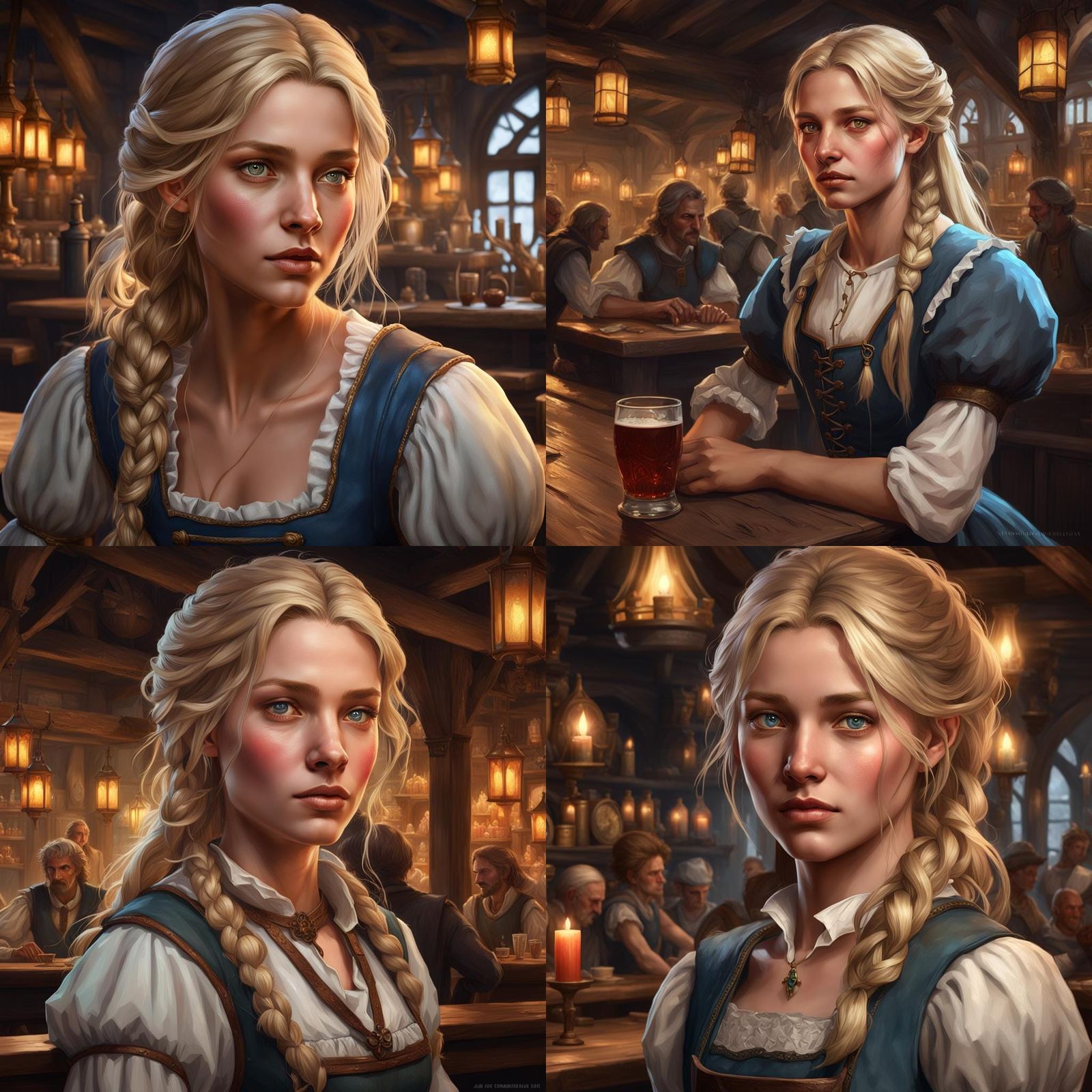 French Waitress in Dark Fantasy Tavern, Detailed Portrait