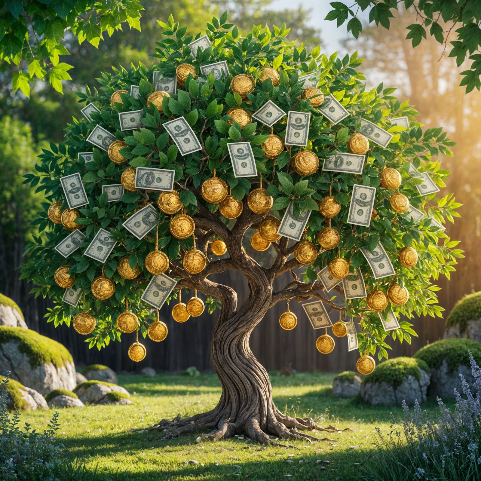 Majestic Money Tree in a Lush Forest Glade