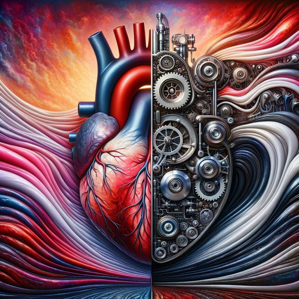 Biomechanical Heart in Surreal Landscape