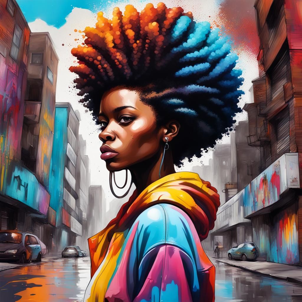 Colorful Graffiti Art of Woman with Afro Hairstyle