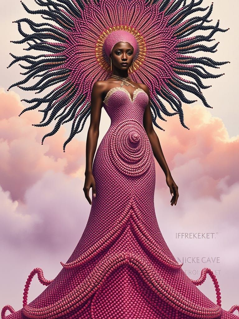 Beaded African American Goddess in Maximalist Style
