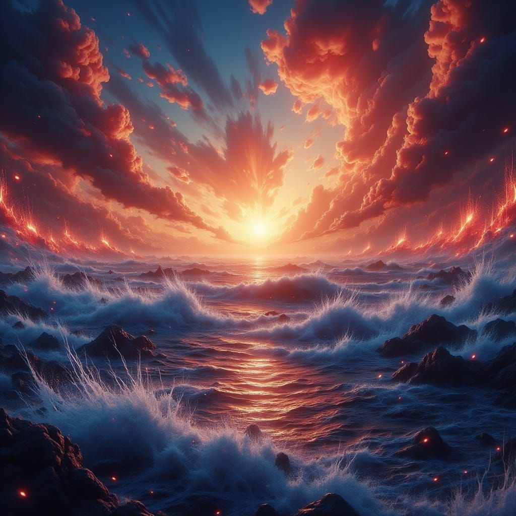 Fire and Water in a Futuristic Landscape