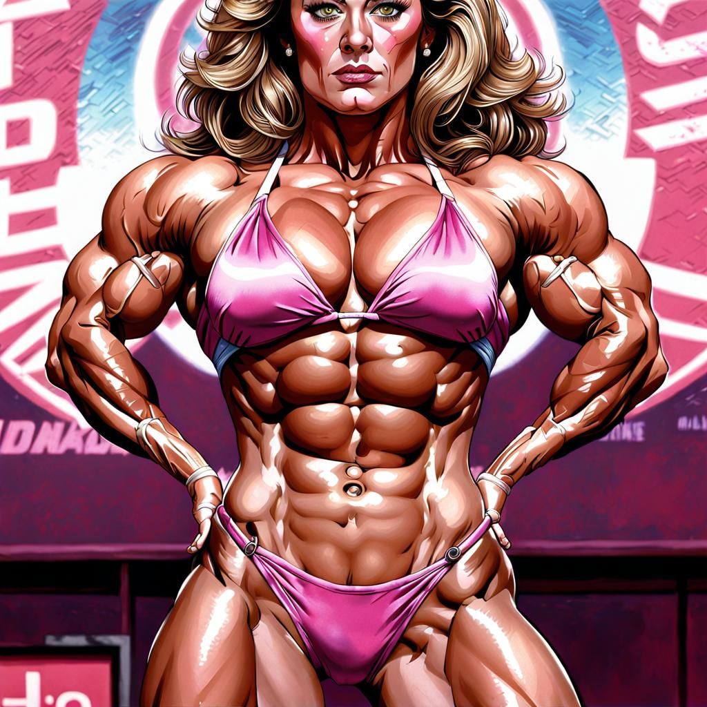 Female Muscle Competitor in Japanese Illustration Style