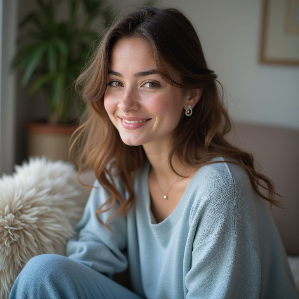 Warm Portrait of Young Woman in Studio Setting