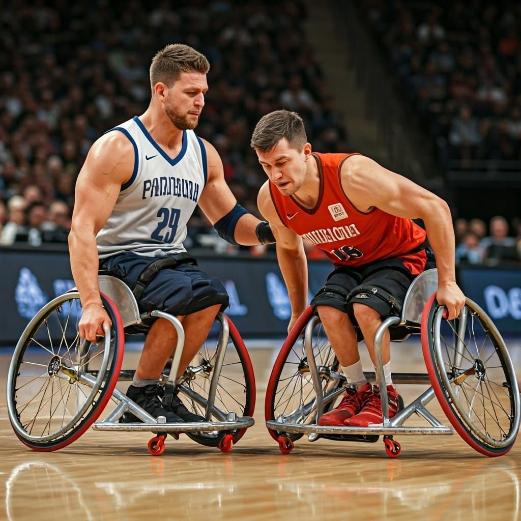 Wheelchair Basketball Players Clash in Abstract Realism