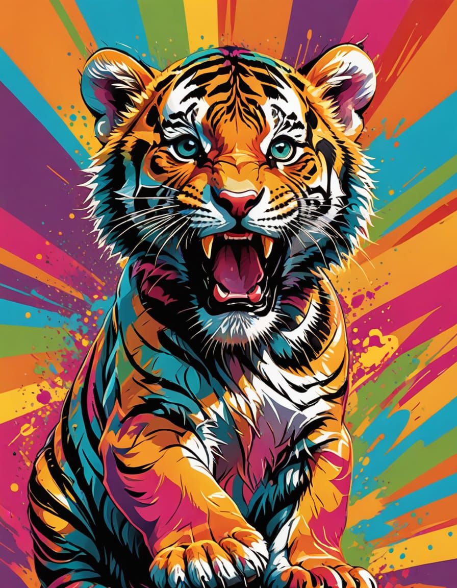 Vibrant Pop Art Tiger Cub in Bold Patterns