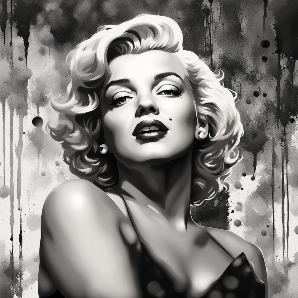 Marilyn Monroe Stencil Portrait in Black and White