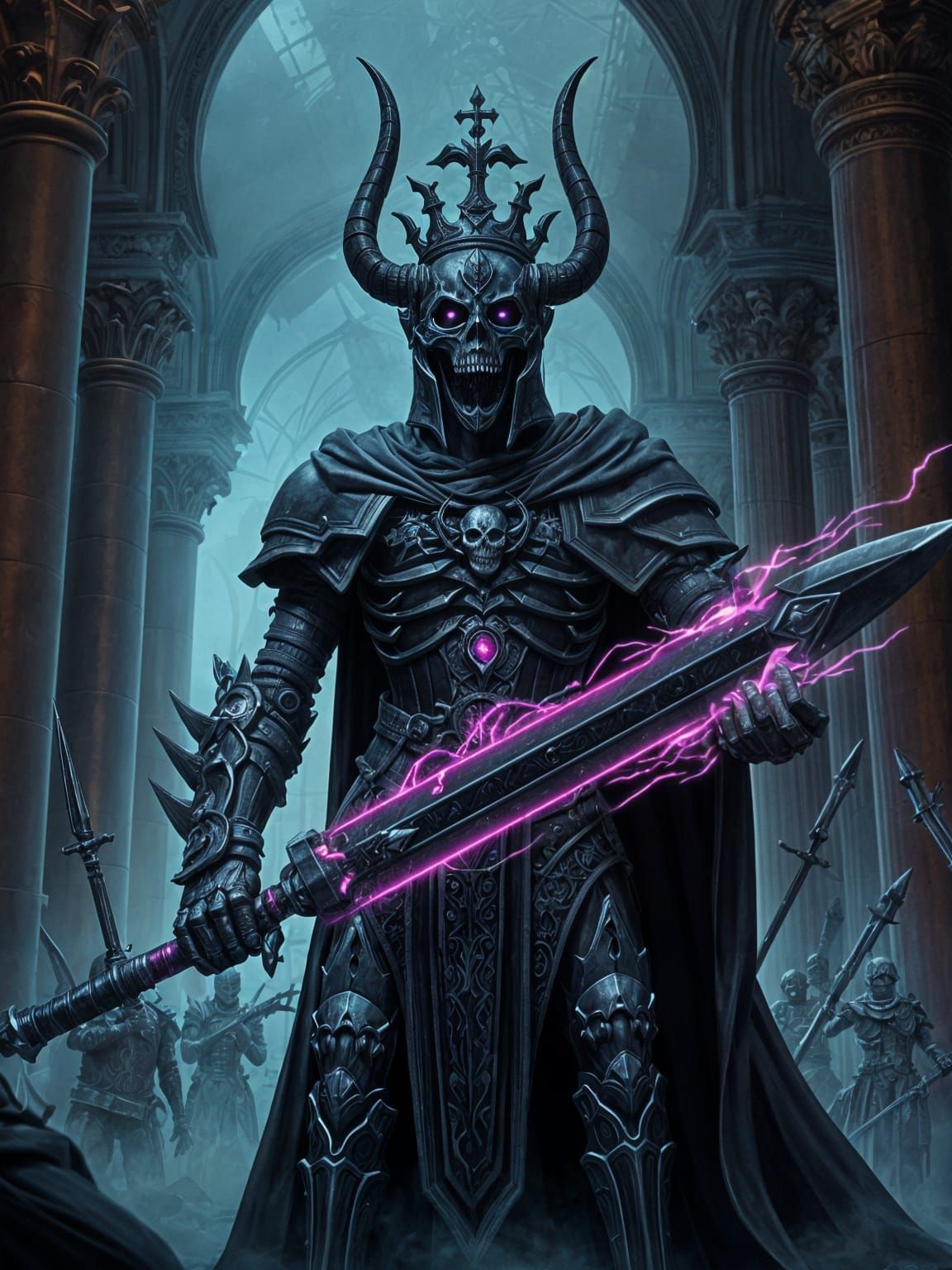 Skeletal Oni Death Knight in Grand Hall Digital Art