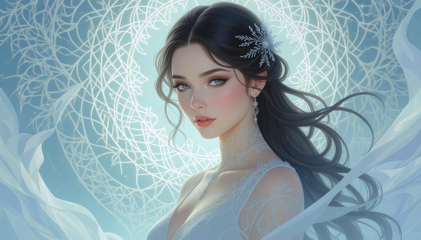 Ethereal Woman in Aether Filigree, Digital Art