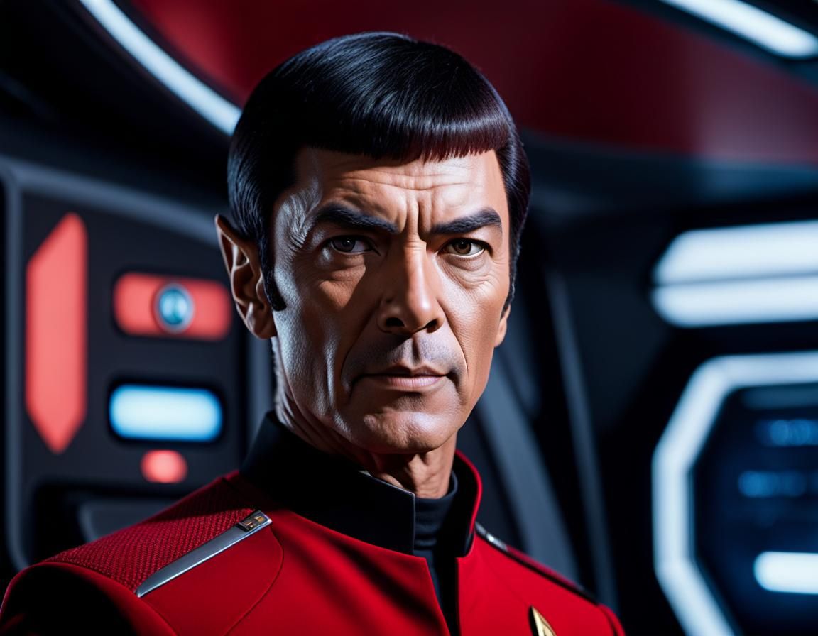 Hyperrealistic Vulcan Officer on Starfleet Ship