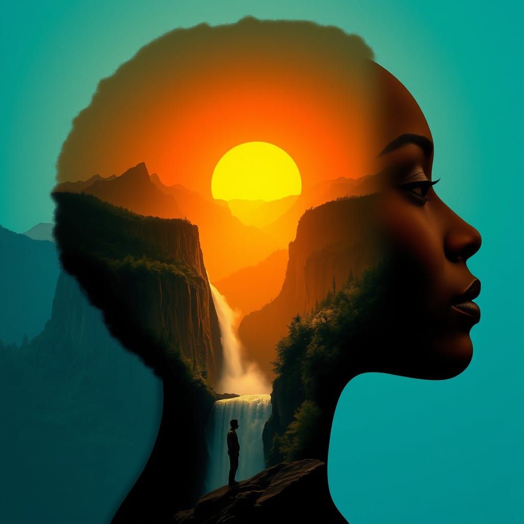 Stunning Afro American Woman in Dreamlike Landscape