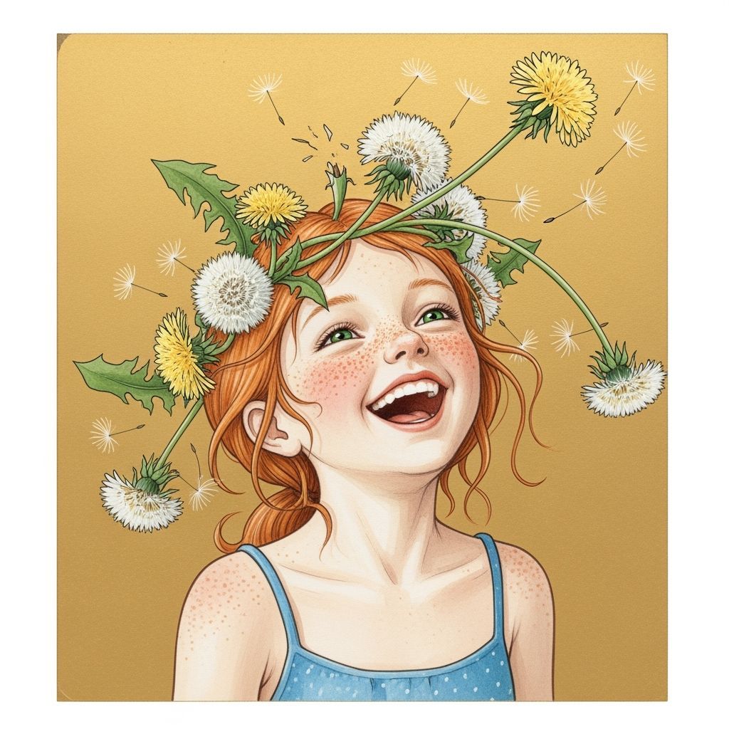 Girl in Dandelion Wreath: Whimsical Watercolor Style