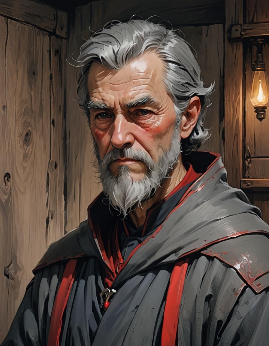 Wizard Portrait with Minimalist Oil Paint Aesthetic