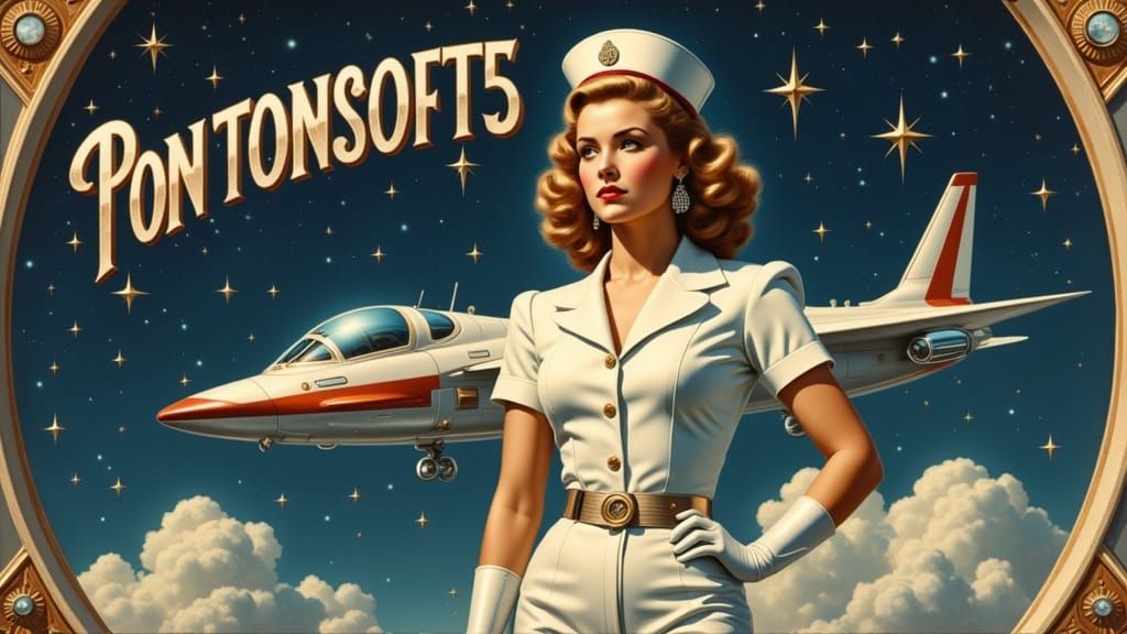 Glamorous Space Nurse in Art-Deco Spacecraft Recruiting Unif...