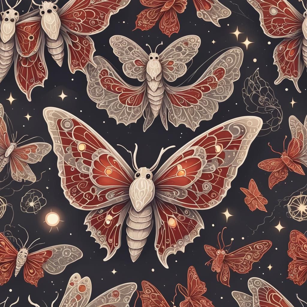 Cute Spooky Moth with Glowing Wings in Cartoon Style
