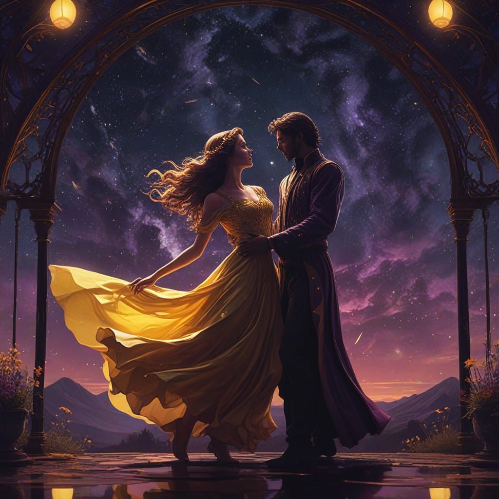 Majestic Figures Dance Under Starry Night Sky