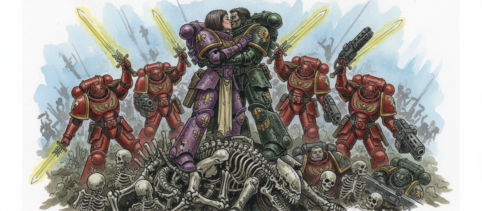 Warhammer 40k Scene: Battle Sisters and Space Marines Embrac...