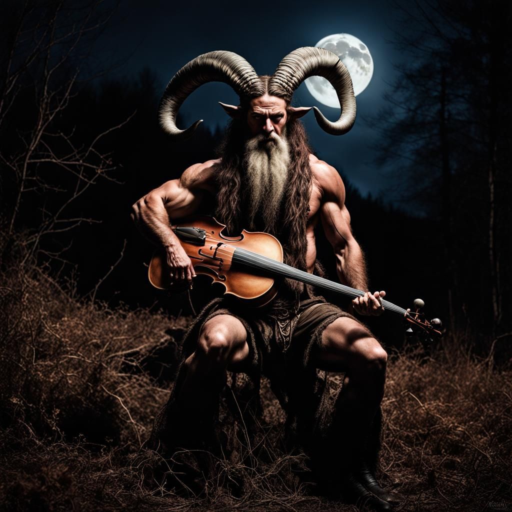 Appalachian Baphomet Fiddle Virtuoso in Moonlight