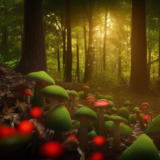 Luminous Mushrooms Overtake Forest: Photography